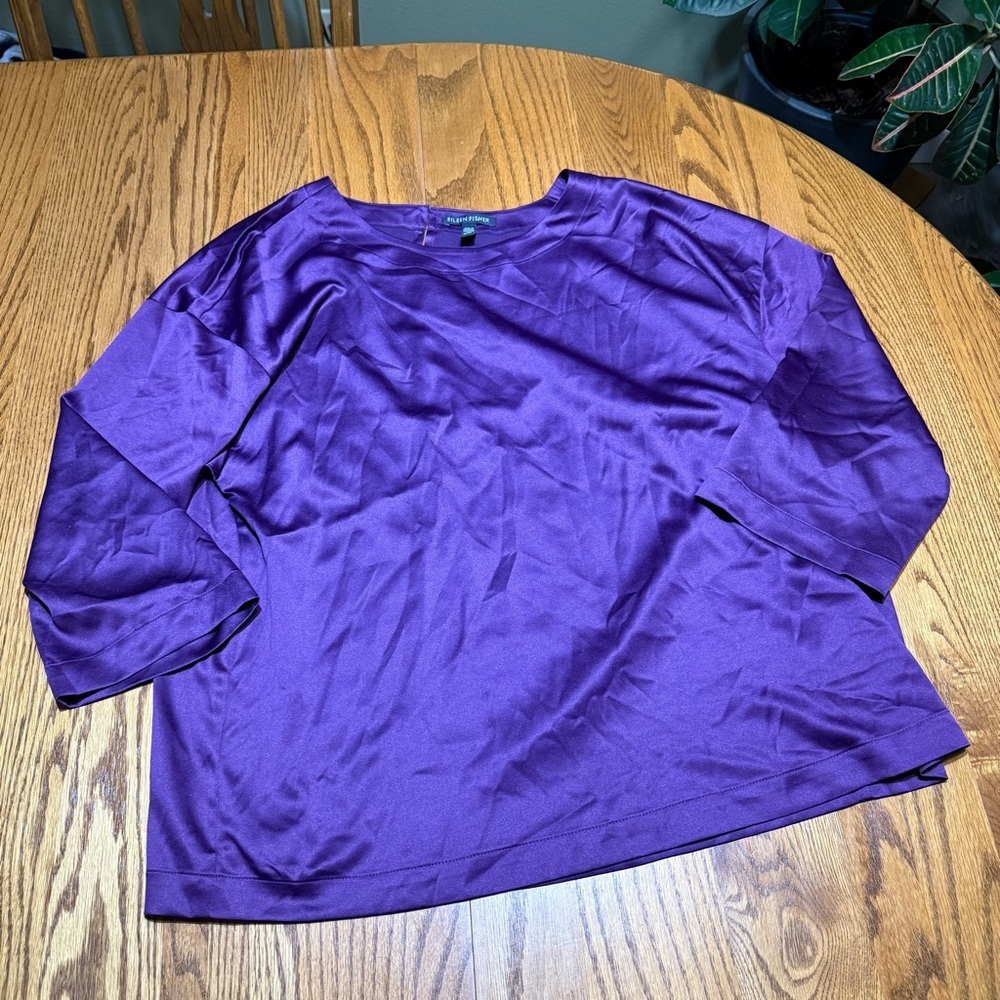 Eileen Fisher Ballet Neck Box Top Blouse Size Medium 100% Recycled Polyester